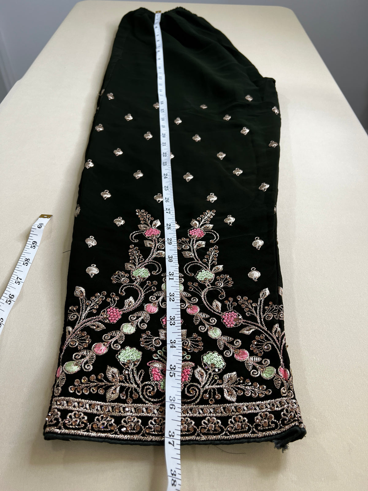 Dark Green Embroidered Straight Pants Suit