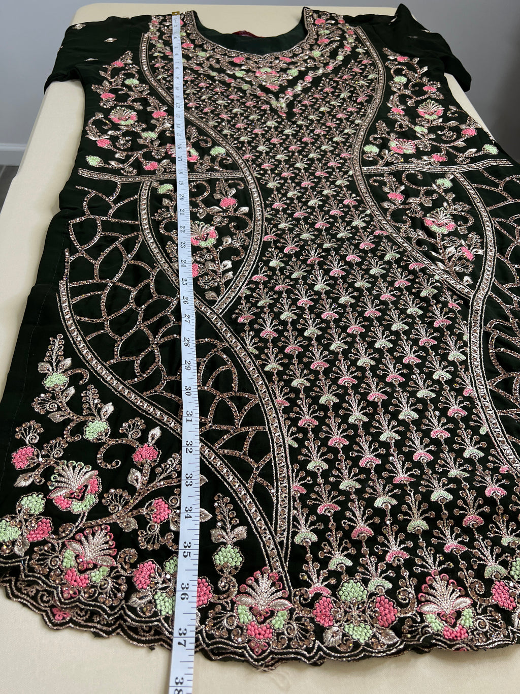 Dark Green Embroidered Straight Pants Suit
