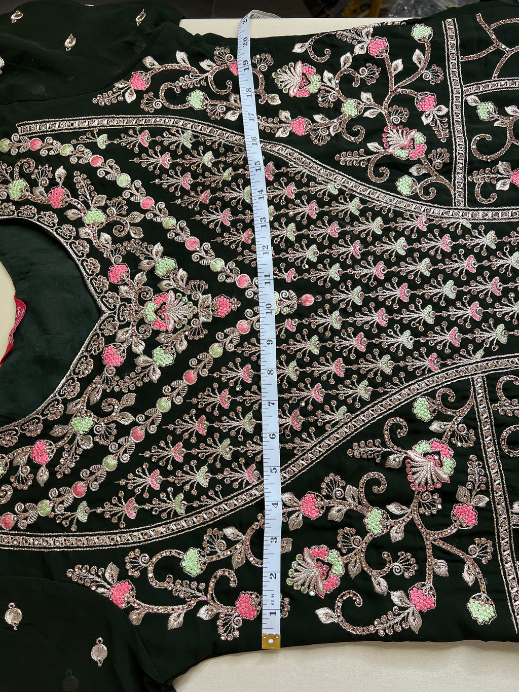 Dark Green Embroidered Straight Pants Suit