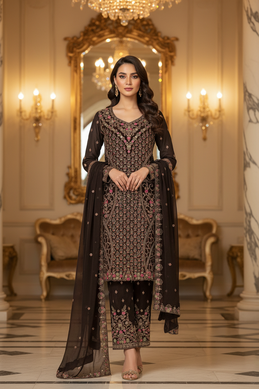 Dark Chocolate Embroidered Suit