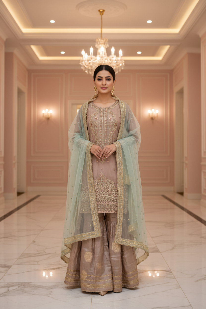 Dusty Rose Gharara Suit