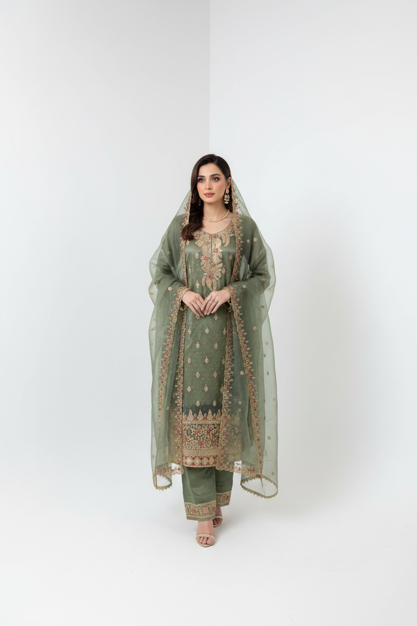 Olive Green Suit - Studio White