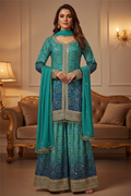 Vibrant Teal Bandhani Sharara Suit