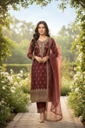 Wine Organza Suit - Natural Light